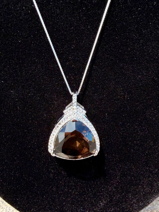 925 Sterling Silver Jewelry - 6.66 CTW Smoky Topaz White Sapphire Diamond Necklace 14K Gold Over Silver